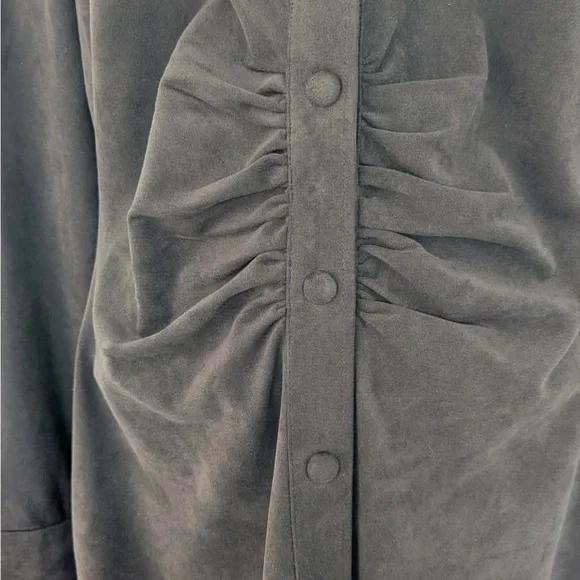 Marciano Faux Suede Button Front Dress Chocolate Brown Ruched Waist Size 6 - Picture 7 of 13